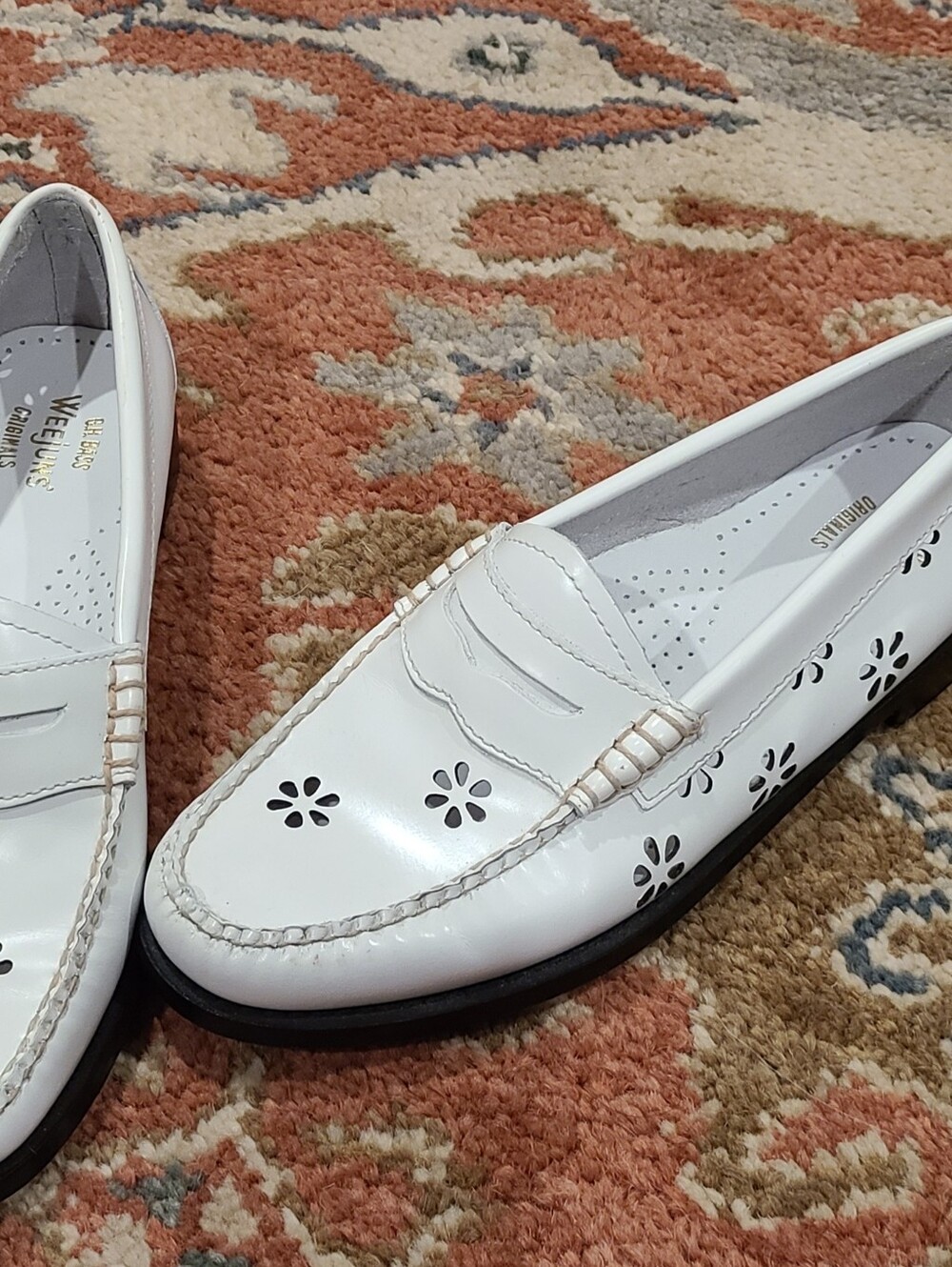 G.H. Bass & Co. White Perforated Penny Loafers